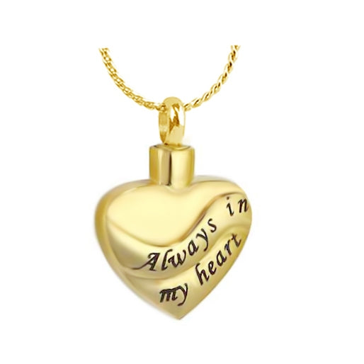 Ribbon Gold Always In My Heart Cremation Jewelry Urn - Love Charms Option