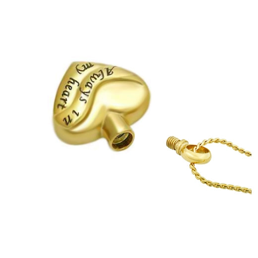 Ribbon Gold Always In My Heart Cremation Jewelry Urn - Love Charms Option