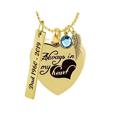 Always In My Heart Gold Cremation Urn - Love Charms™ Option