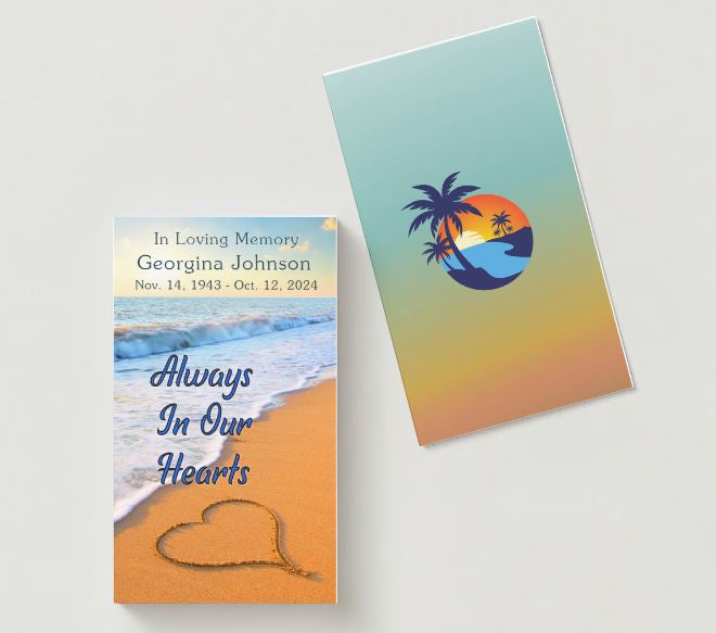 Always In Our Hearts Beach Memorial Cards - Funeral  Cards - Celebration of Life Cards
