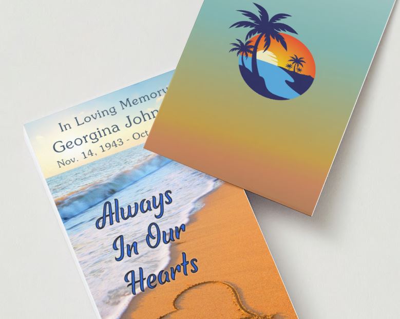 Always In Our Hearts Beach Memorial Cards - Funeral  Cards - Celebration of Life Cards