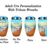 Always In Our Hearts Beach Medium or Adult Urn - Tribute Wreath™ - Pro Personalization - Burial Vault Option