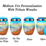 Always In Our Hearts Beach Medium or Adult Urn - Tribute Wreath™ - Pro Personalization - Burial Vault Option