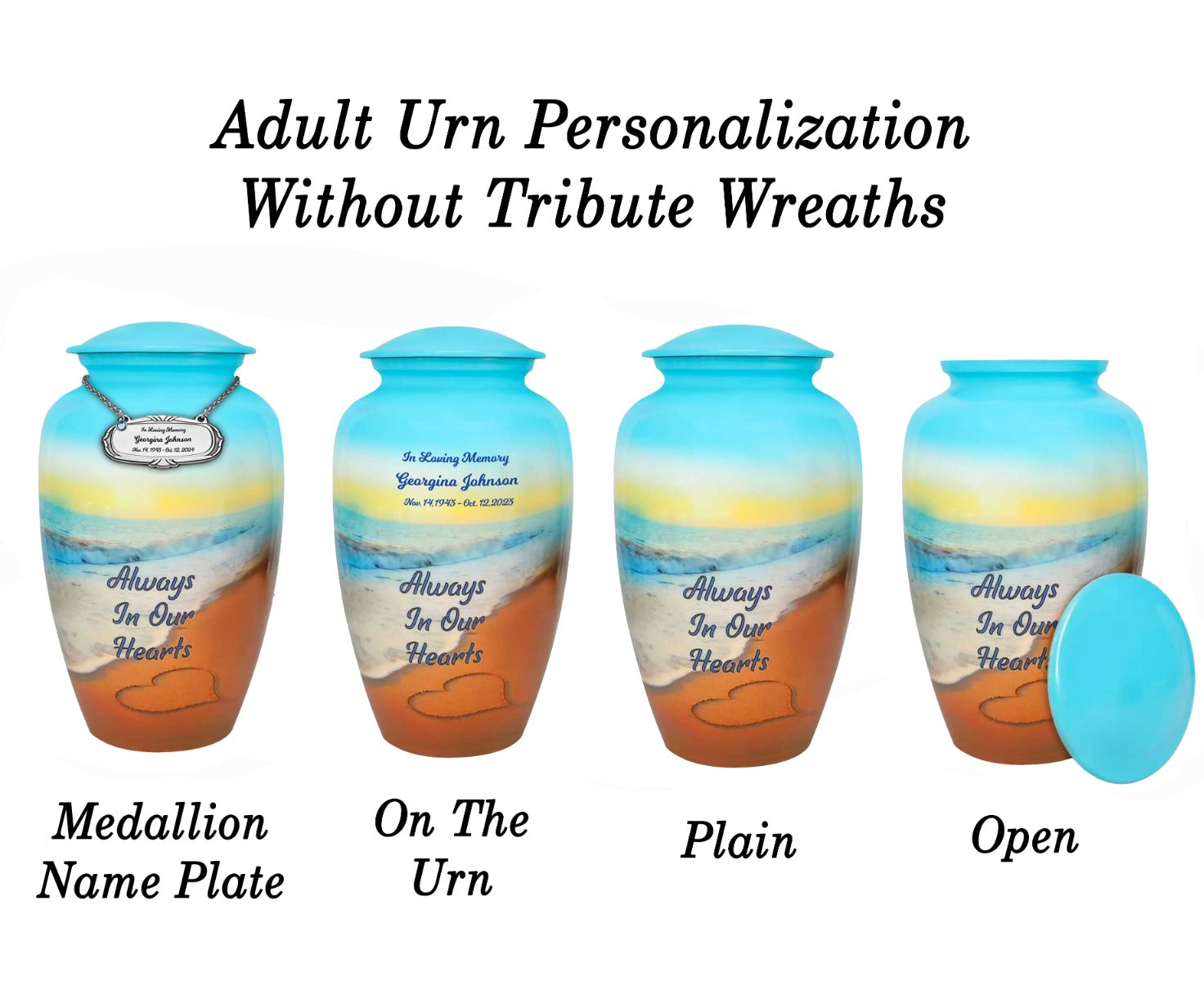 Always In Our Hearts Beach Medium or Adult Urn - Tribute Wreath™ - Pro Personalization - Burial Vault Option
