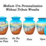 Always In Our Hearts Beach Medium or Adult Urn - Tribute Wreath™ - Pro Personalization - Burial Vault Option