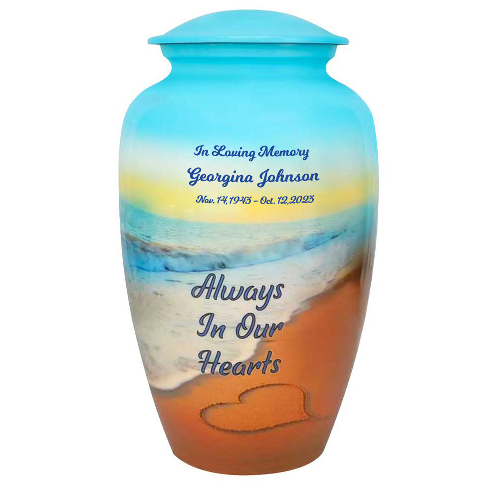 Always In Our Hearts Beach Medium or Adult Urn - Tribute Wreath™ - Pro Personalization - Burial Vault Option