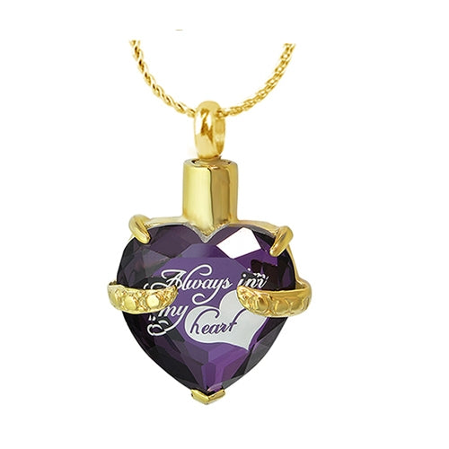 Always Purple Crystal Gold Ash Jewelry Urn - Love Charms Option