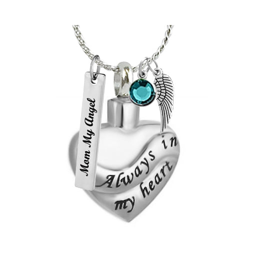 Always In My Heart Ribbon Ash Pendant Urn - Love Charm Option