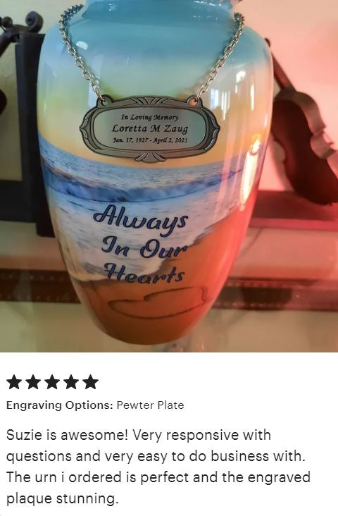 Always In Our Hearts Beach Medium or Adult Urn - Tribute Wreath™ - Pro Personalization - Burial Vault Option
