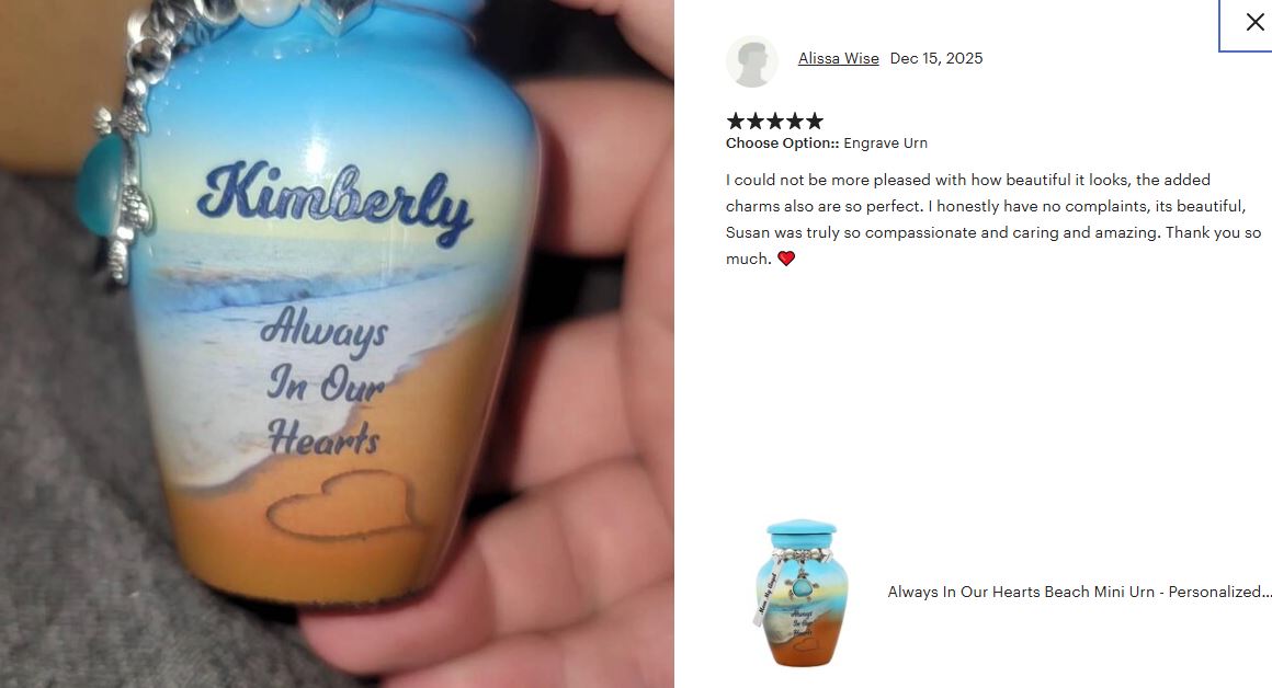 Always In Our Hearts Beach Mini Urn - Love Charms® Option