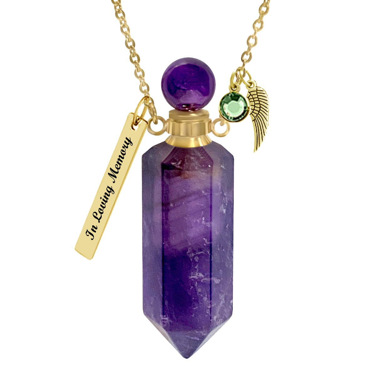 Amethyst Gemstone Crystal Cremation Jewelry Ash Necklace Urn - Love Charms® Option