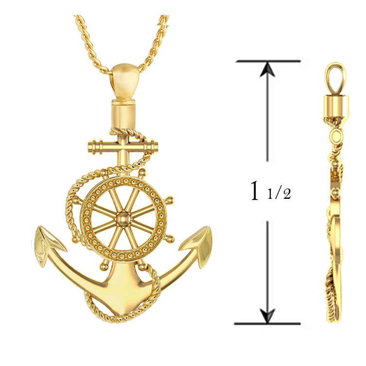 Anchor & Wheel 10KT or 14KT Gold Cremation Jewelry Urn - ORDER NOW
