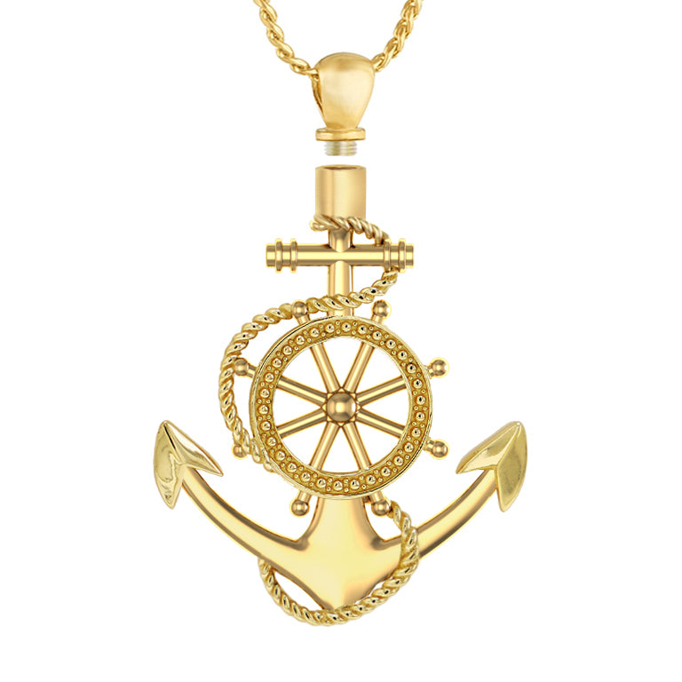 Anchor & Wheel 10KT or 14KT Gold Cremation Jewelry Urn - ORDER NOW