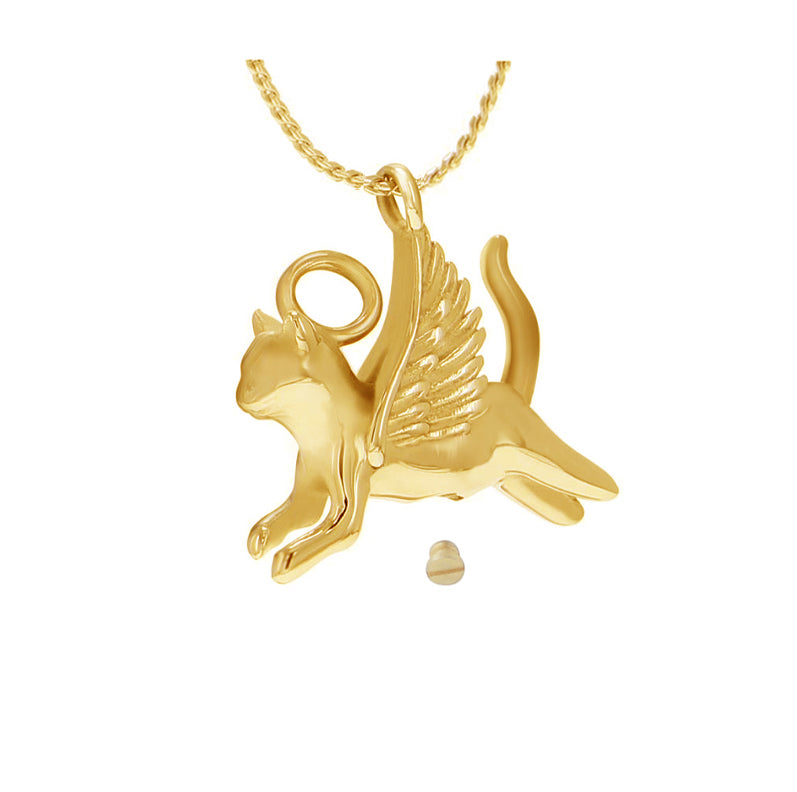 Halo Angel Cat Gold Ash Pendant Urn - Love Charms™ Option 