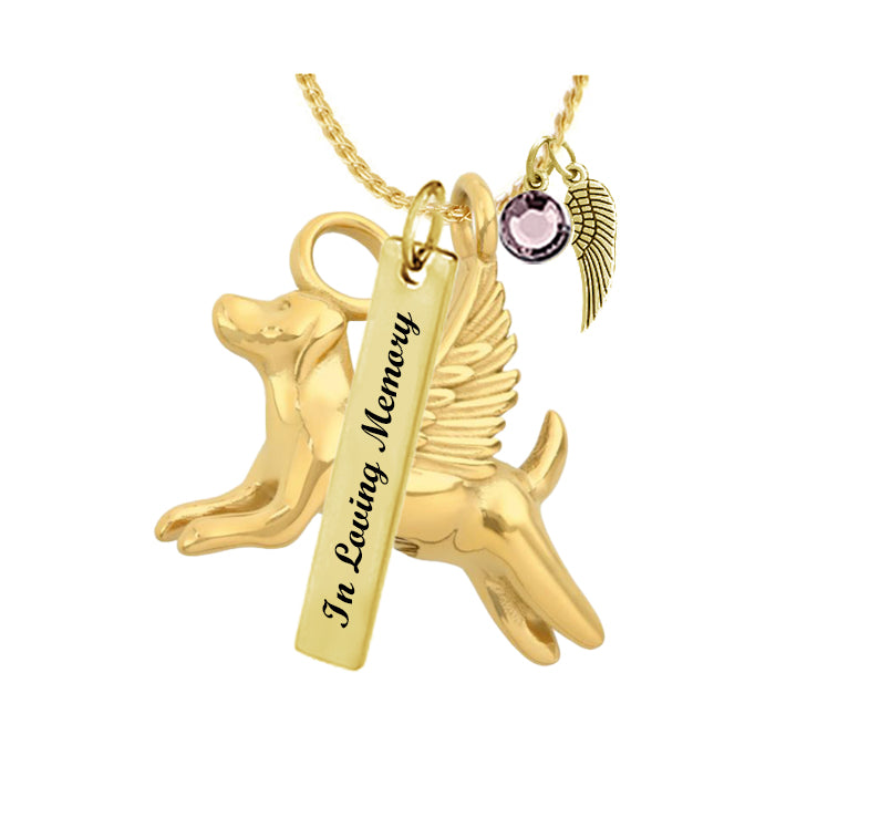Halo Angel Dog Gold Ash Pendant Urn - Love Charms™ Option 