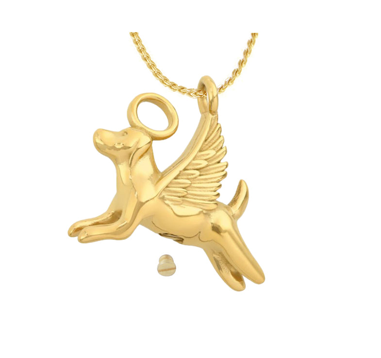 Halo Angel Dog Gold Ash Pendant Urn - Love Charms™ Option 