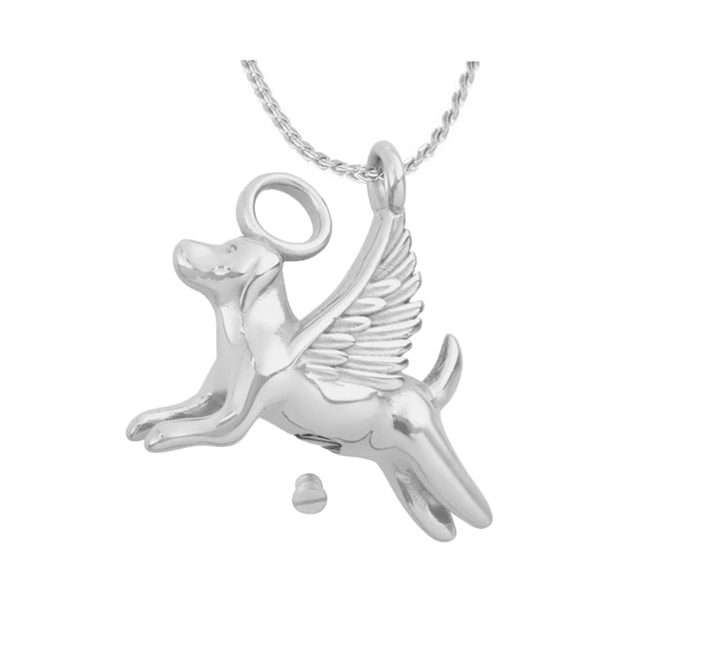 Halo Angel Dog Sterling Silver Ash Urn - Love Charms™ Option 