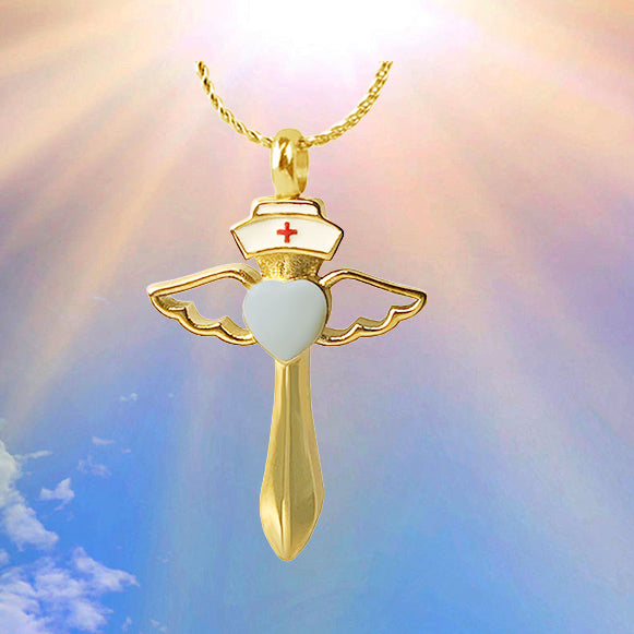 Nurse Angel Gold Cremation Jewelry Urn - Love Charms® Option 