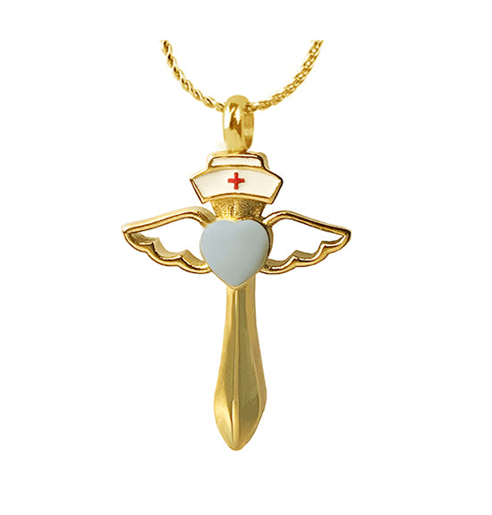 Nurse Angel Gold Cremation Jewelry Urn - Love Charms® Option 