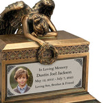 Weeping Angel Photo Child Cremation Urn - Custom Wings & Silver Engraving - Beautiful Mourning Angel