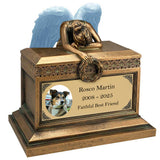 Weeping Angel Photo Pet Cremation Urn - Custom Wings & Gold Engraving - Beautiful Mourning Angel