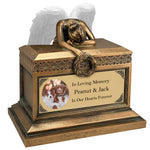 Weeping Angel Photo Pet Cremation Urn - Custom Wings & Gold Engraving - Beautiful Mourning Angel