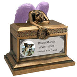 Weeping Angel Photo Pet Cremation Urn - Custom Wings & Silver Engraving - Beautiful Mourning Angel