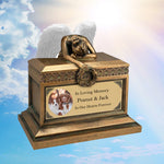 Weeping Angel Photo Pet Cremation Urn - Custom Wings & Gold Engraving - Beautiful Mourning Angel