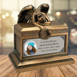Weeping Angel Photo Child Cremation Urn - Custom Wings & Silver Engraving - Beautiful Mourning Angel