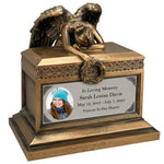 Weeping Angel Photo Child Cremation Urn - Custom Wings & Silver Engraving - Beautiful Mourning Angel