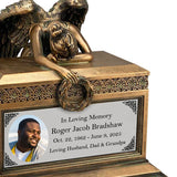 Weeping Angel Photo Adult Cremation Urn - Custom Wings & Plate Engraving - Beautiful Mourning Angel