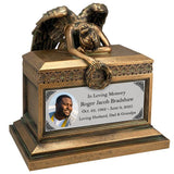 Weeping Angel Photo Adult Cremation Urn - Custom Wings & Plate Engraving - Beautiful Mourning Angel