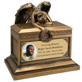 Weeping Angel Photo Adult Cremation Urn - Custom Wings & Plate Engraving - Beautiful Mourning Angel