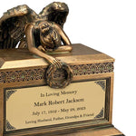 Weeping Angel Bronze Adult Cremation Urn - Custom Plate and Wings - Beautiful Mourning Angel