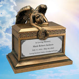 Weeping Angel Bronze Adult Cremation Urn - Custom Plate and Wings - Beautiful Mourning Angel