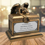 Weeping Angel Bronze Adult Cremation Urn - Custom Plate and Wings - Beautiful Mourning Angel