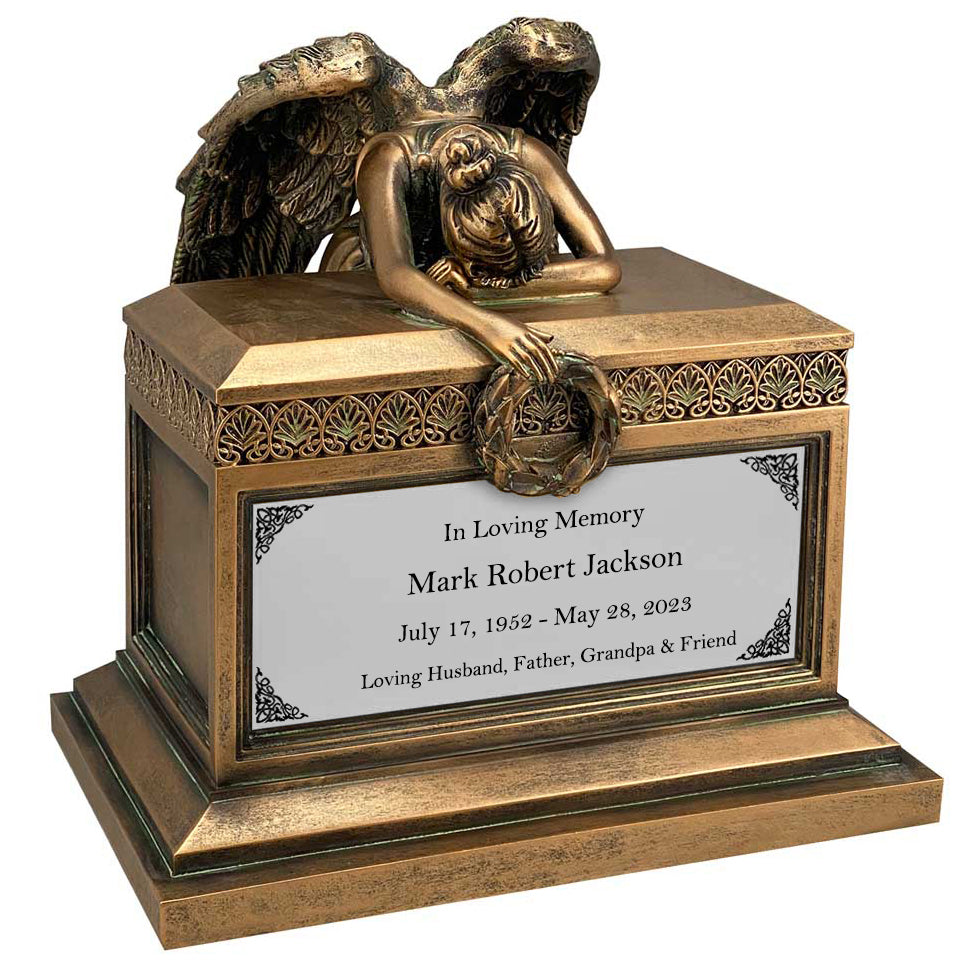 Weeping Angel Bronze Adult Cremation Urn - Custom Silver or Gold Engraving - Beautiful Mourning Angel