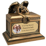 Weeping Angel Photo Pet Cremation Urn - Custom Wings & Gold Engraving - Beautiful Mourning Angel