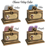 Weeping Angel Photo Child Cremation Urn - Custom Wings & Gold Engraving - Beautiful Mourning Angel