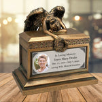 Weeping Angel Photo Adult Cremation Urn - Custom Wings & Plate Engraving - Beautiful Mourning Angel