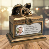 Weeping Angel Photo Adult Cremation Urn - Custom Wings & Plate Engraving - Beautiful Mourning Angel