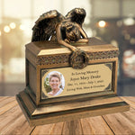 Weeping Angel Photo Adult Cremation Urn - Custom Wings & Plate Engraving - Beautiful Mourning Angel
