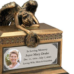 Weeping Angel Photo Adult Cremation Urn - Custom Wings & Plate Engraving - Beautiful Mourning Angel