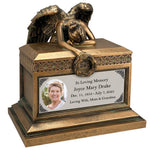 Weeping Angel Photo Adult Cremation Urn - Custom Wings & Silver Engraving - Beautiful Mourning Angel