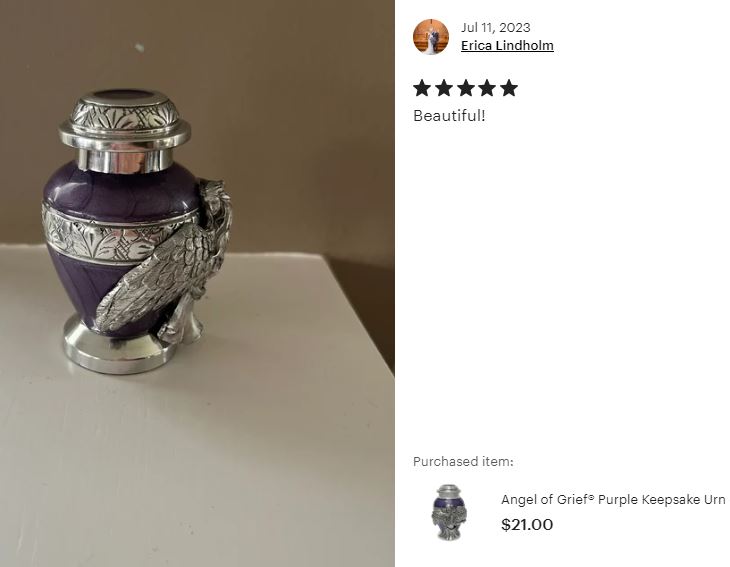 Wings of an Angel Purple Keepsake Urn - Engraving Option 