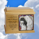 Oak Wood Raku Tile Adult Cremation Urns - Free Engraving