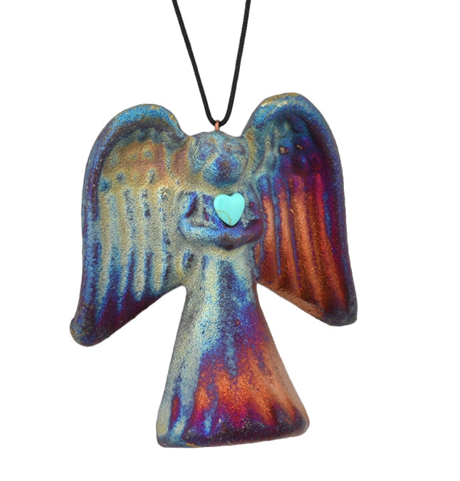Angel Turquoise Heart Raku Ornament