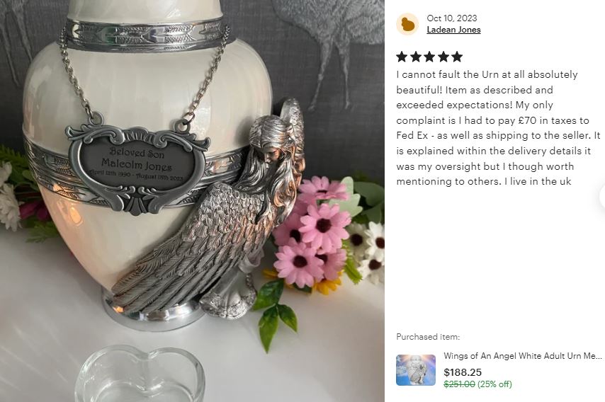 Wings of an Angel White Adult Urn - Pro Laser Engraving - Burial Vault Option