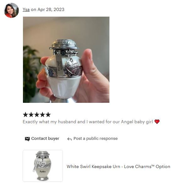 White Swirl Keepsake Urn - Love Charms® Option - Engraving Option
