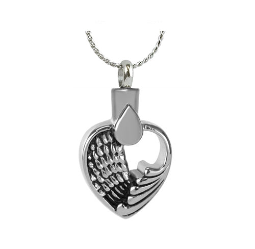 Angel Wing Teardrop Ash Pendant - Love Charm Option